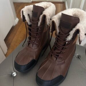 UGG Brown and Black Kids Boots with Cream Fur